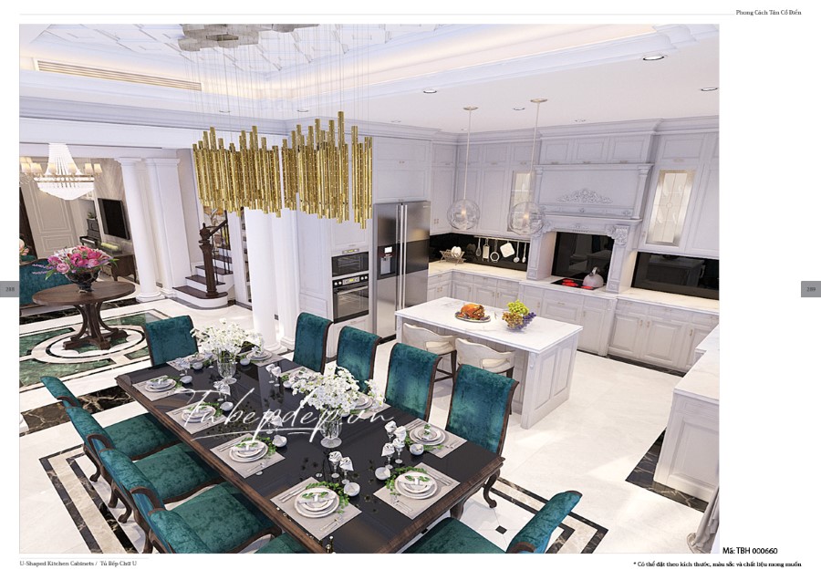 Thiết kế phòng bếp biệt thự tân cổ điển